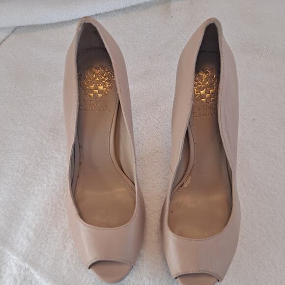 Vince Camuto Platform Stilettos Lainey Size 7 Beige Leather 4.75" Tan Cream - Picture 13 of 14